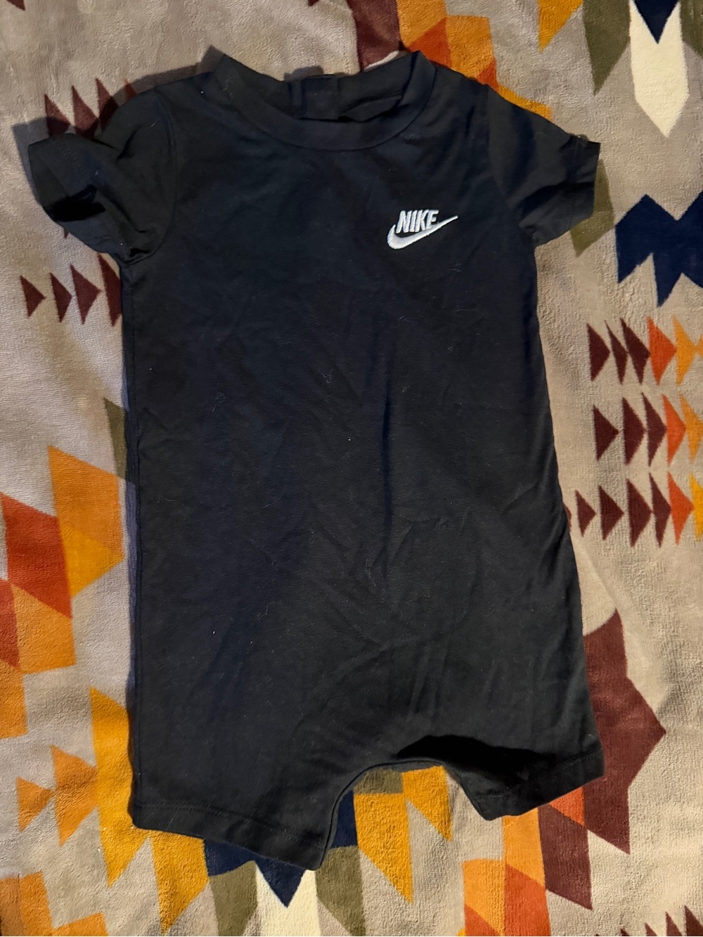 Nike Black Short-Sleeve One-Piece Bodysuit with White Swoosh